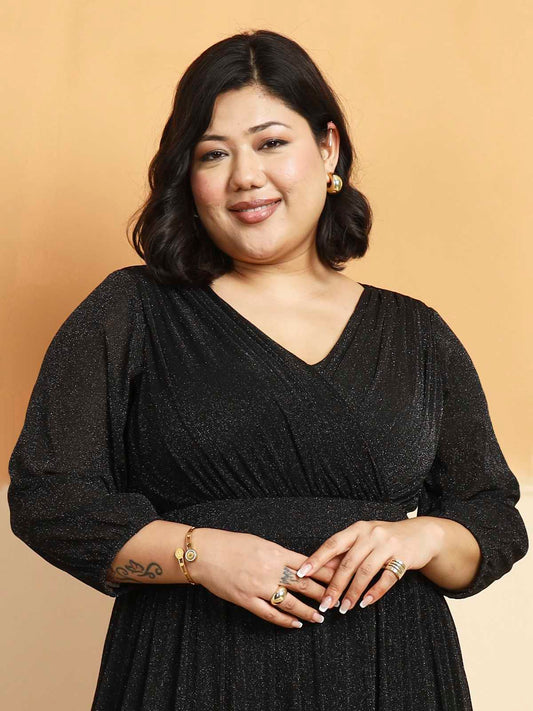 Black Plus Size Glitter Net Dress