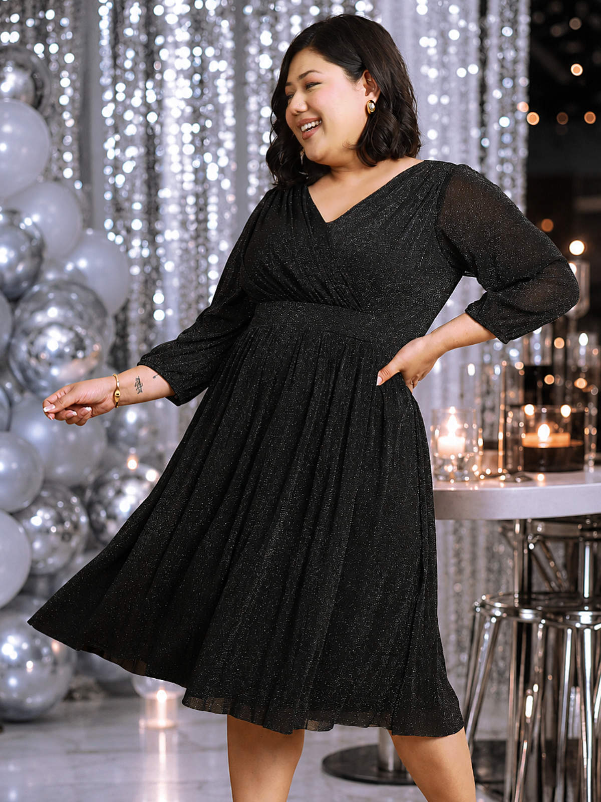 Black Plus Size Glitter Net Dress