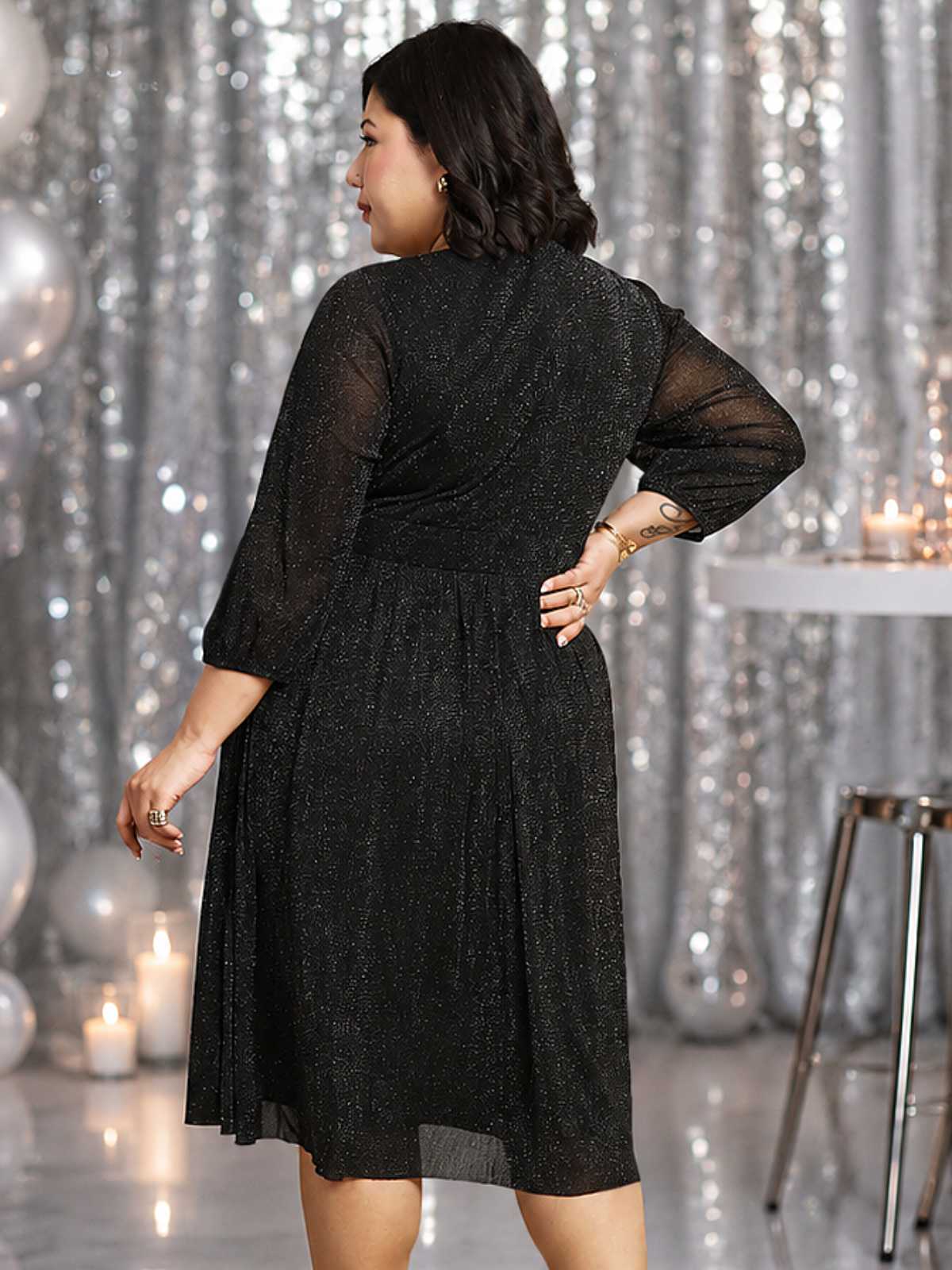 Black Plus Size Glitter Net Dress