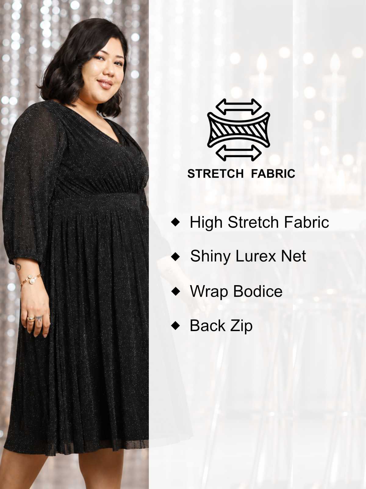 Black Plus Size Glitter Net Dress