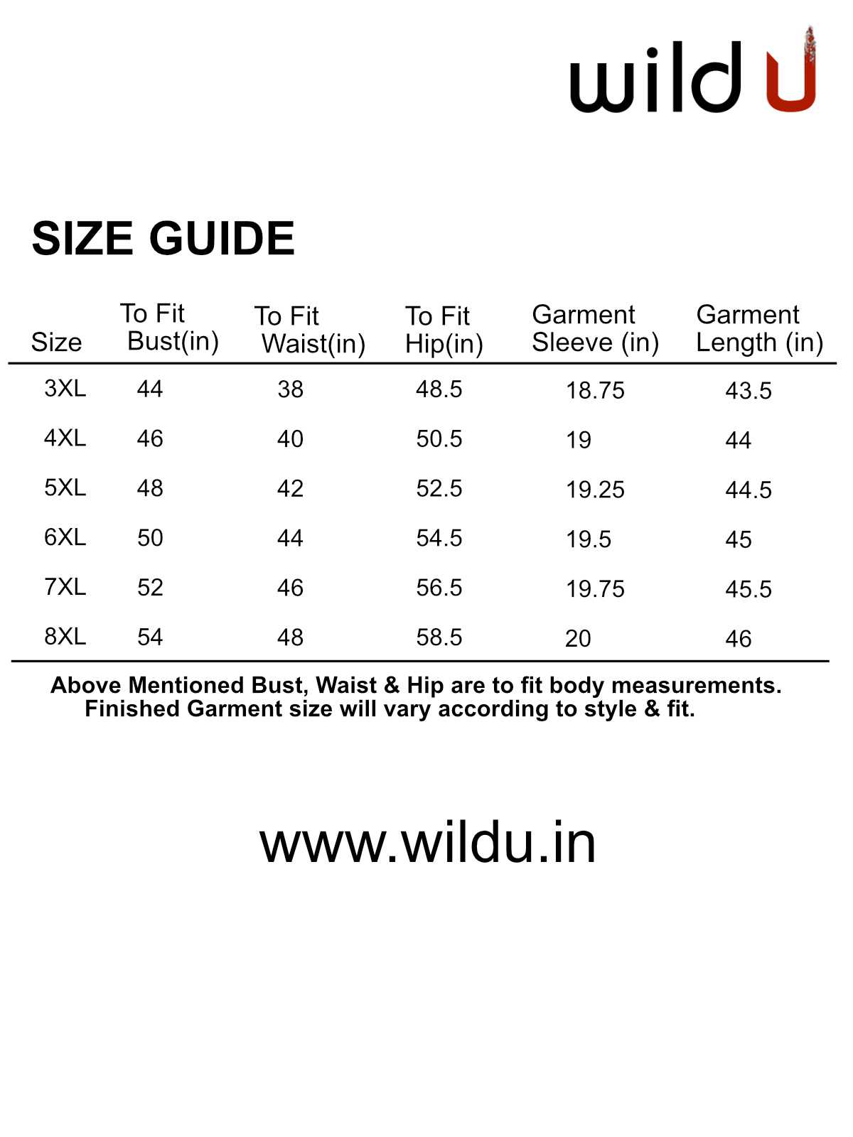 Size chart
