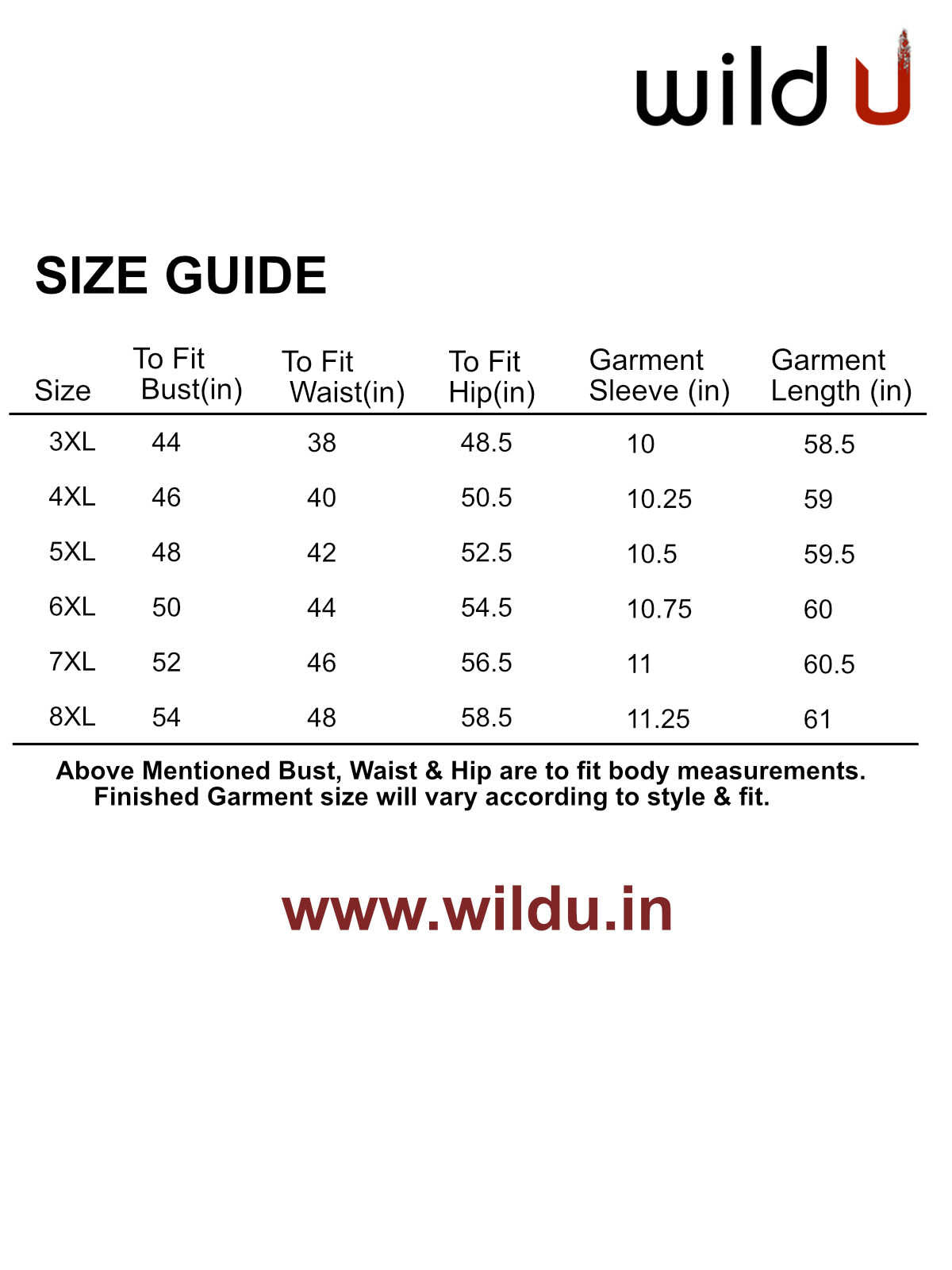 Size chart