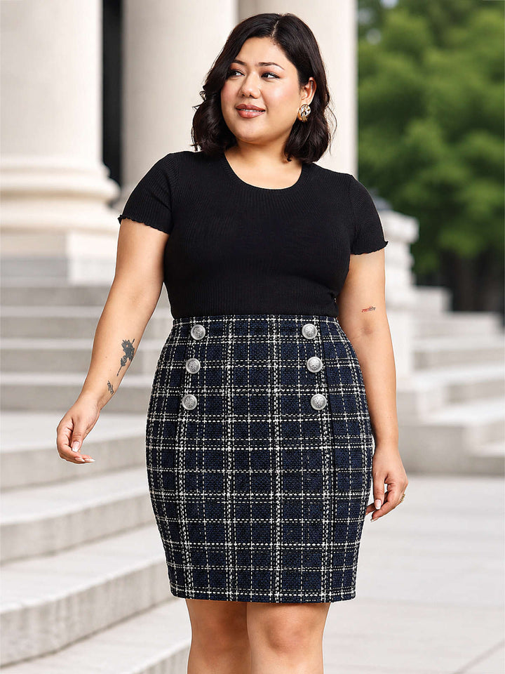 Blue Plus Size Woolen Mini Skirt