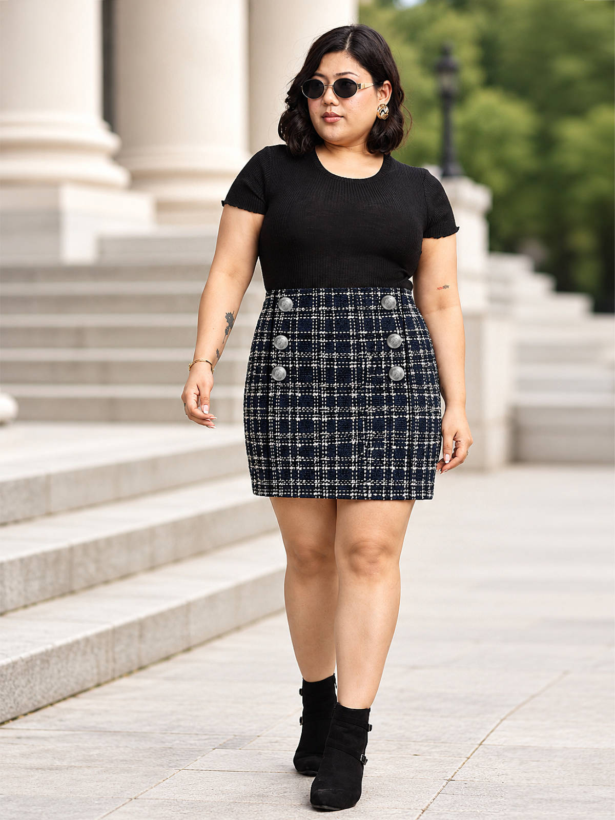 Blue Plus Size Woolen Mini Skirt